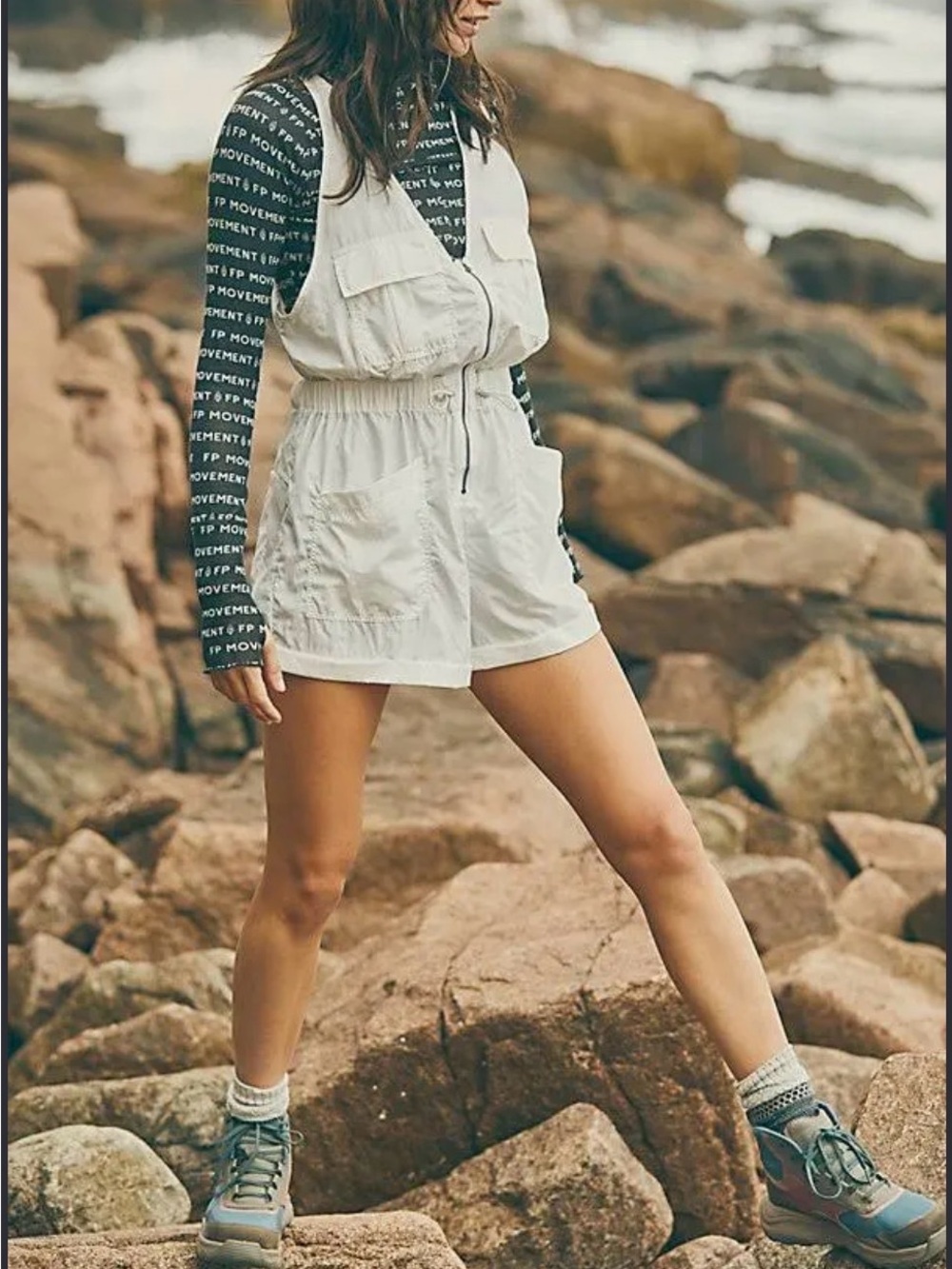 FP Movement by Free People White Back on Trek Shortsie Romper